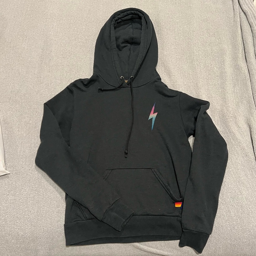 Women’s Aviator Nation Black Hoodie with Lightning Bolt Design